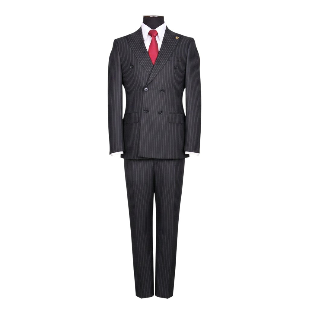 Charcoal black Pinstripe Double-Breasted Peak Lapel Suit