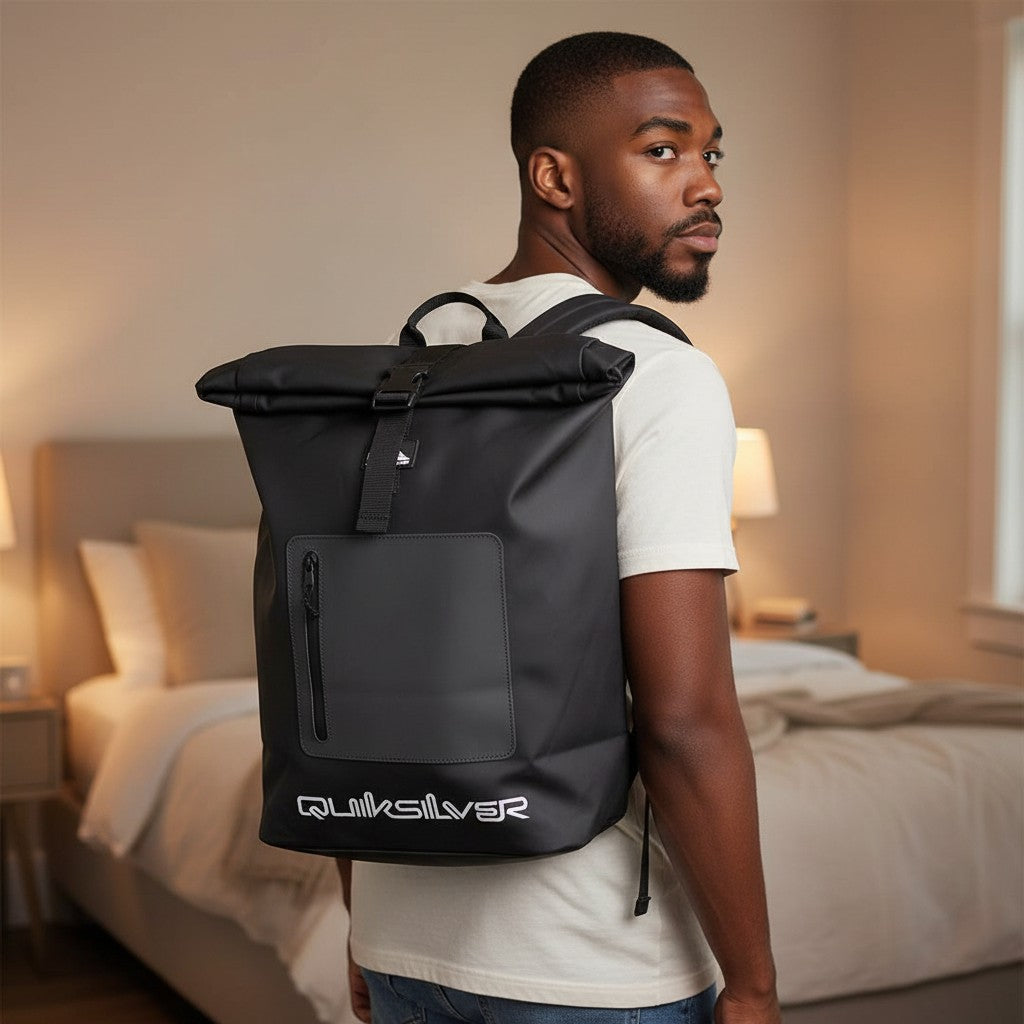 Black Waterproof Roll-Top Backpack