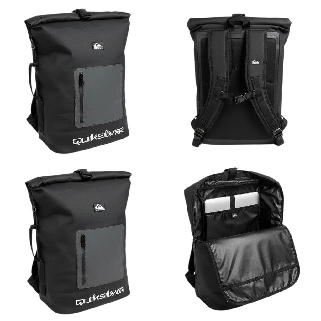 Black Waterproof Roll-Top Backpack