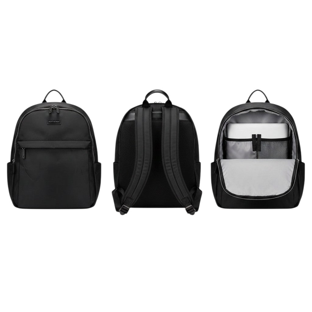 Black Nylon Dual-Zip Structured Backpack