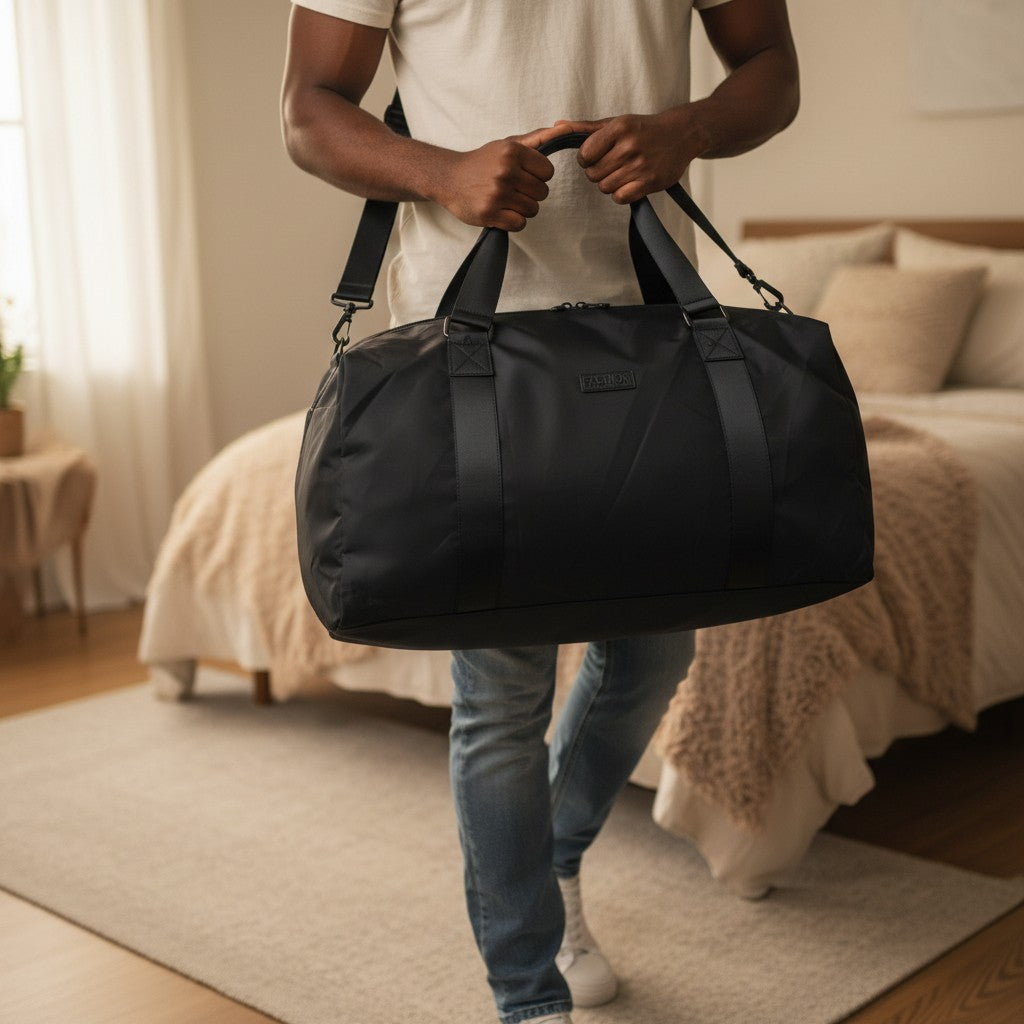 Black Nylon Duffle Travel Bag