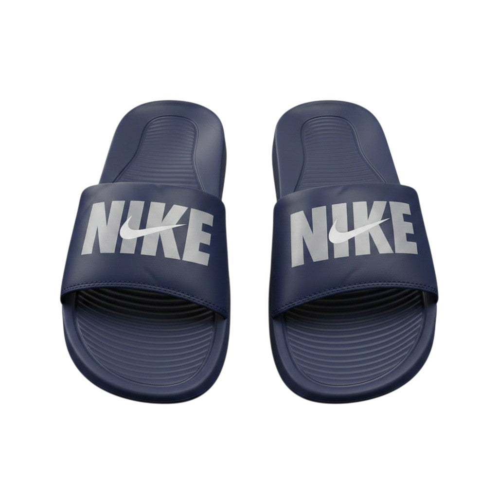 Navy Blue Logo Strap Ribbed Men's Slides