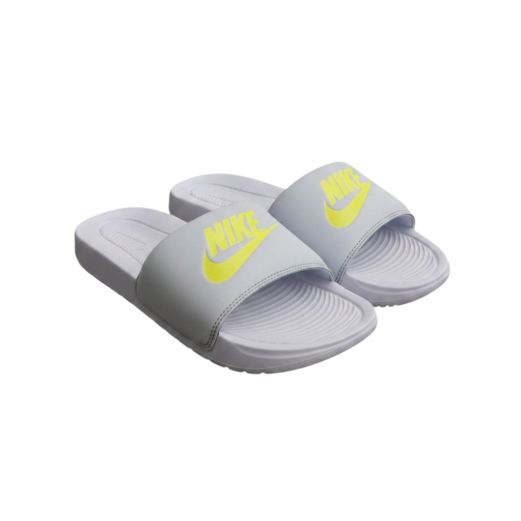 White Neon Yellow Logo Strap Ribbed Men's Slides