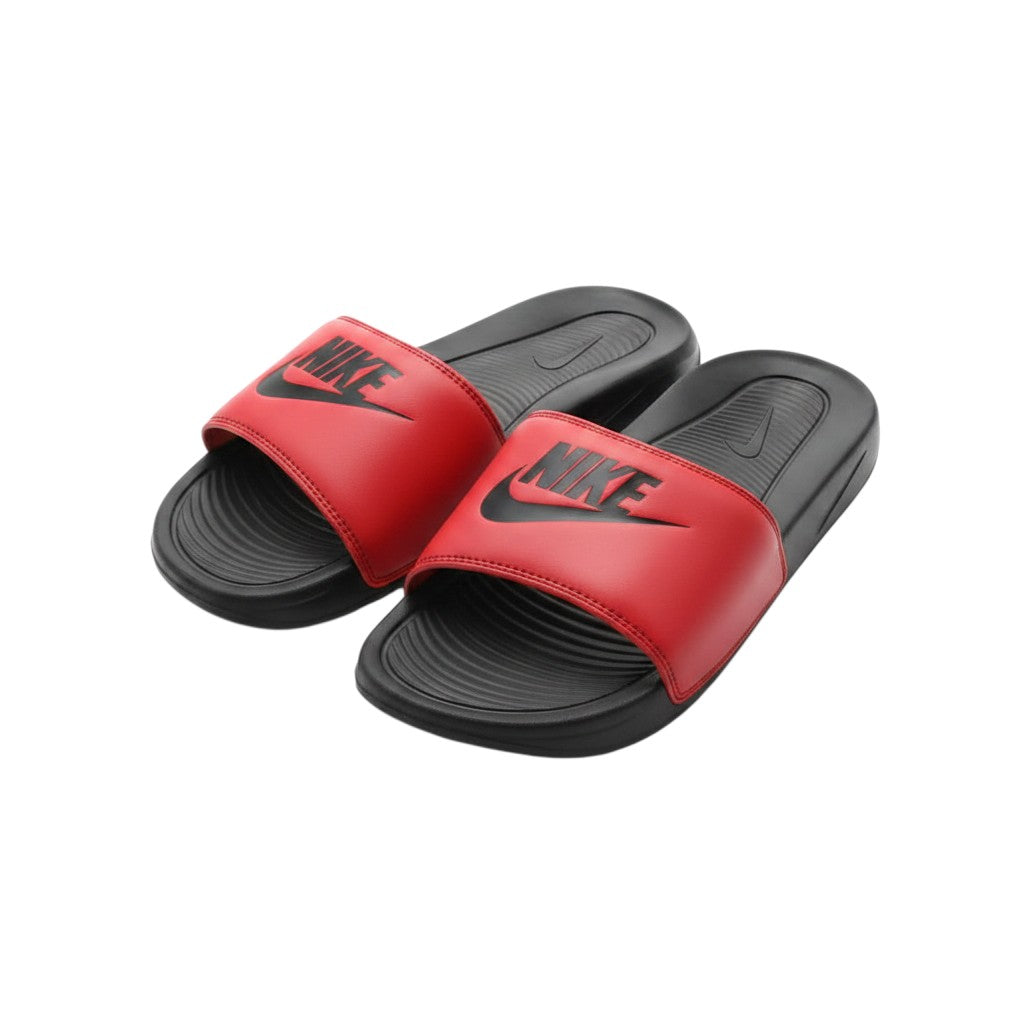 Black Red Logo Strap Ribbed Men's Slides