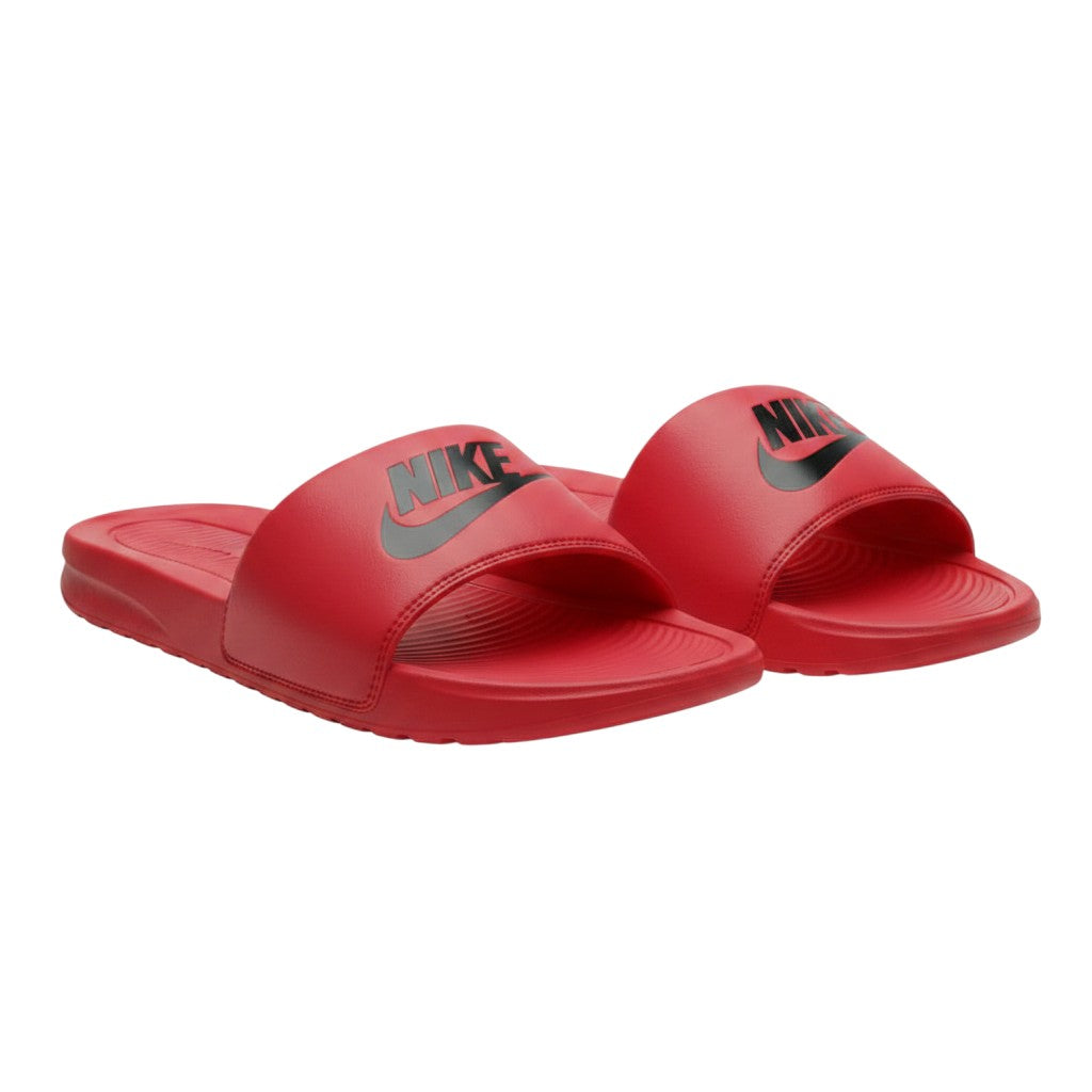 All-Red Black Logo Strap Ribbed Men's Slides