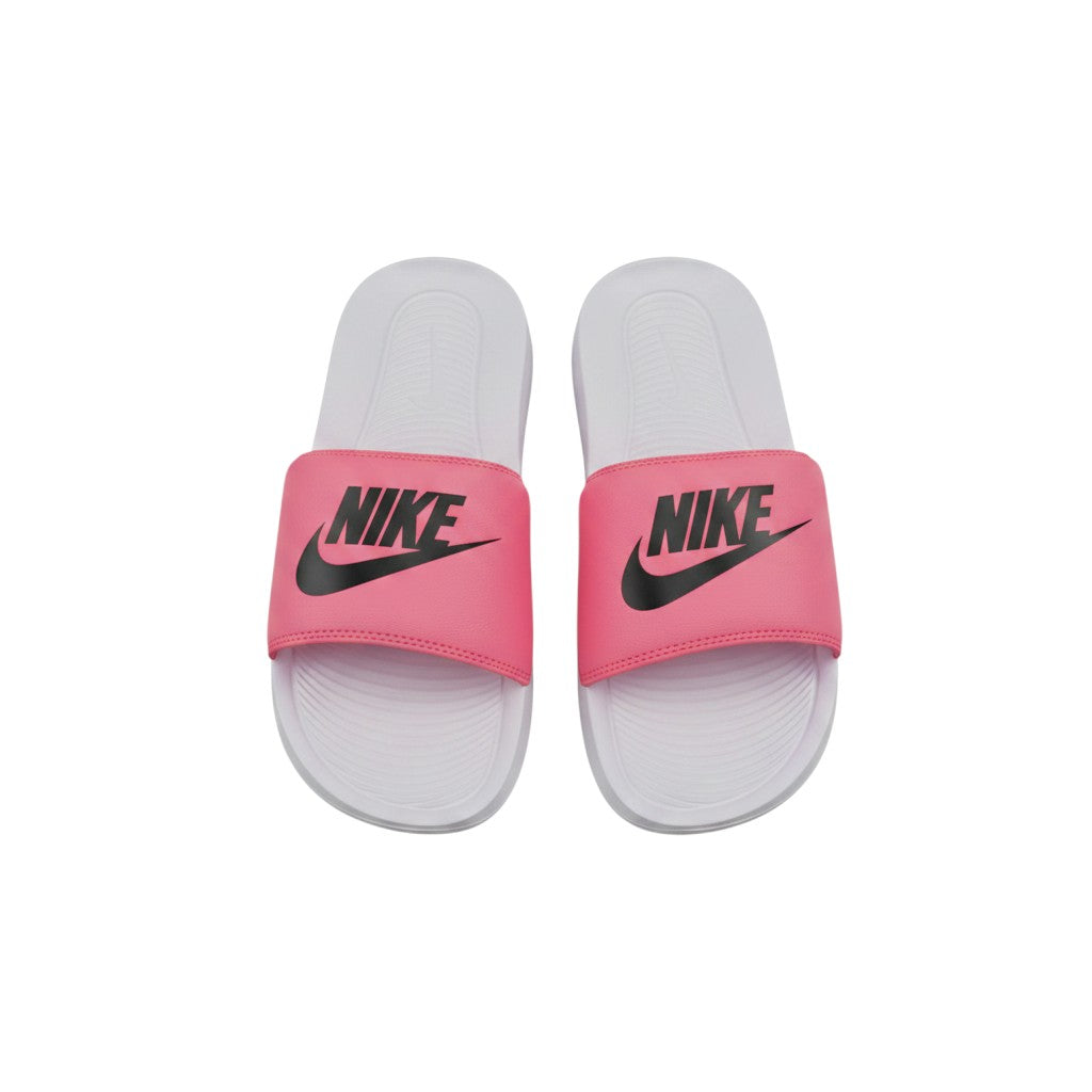 White Pink Logo Strap Ribbed Men's Slides