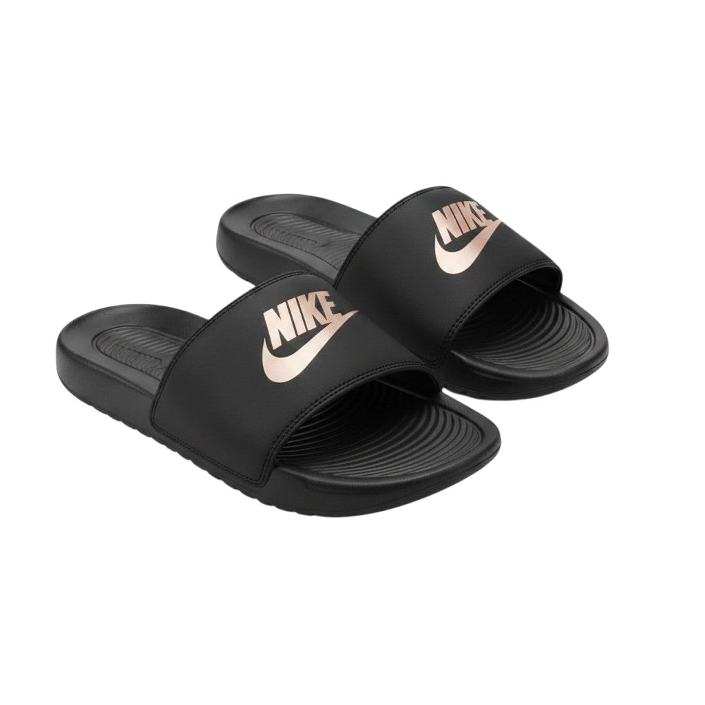 Black White Logo Strap Ribbed Men's Slides