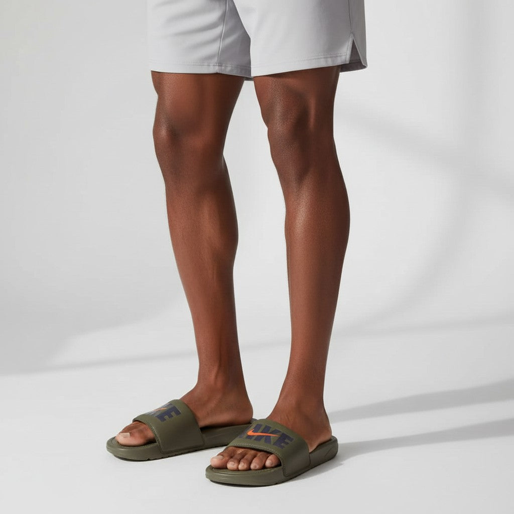 Olive Green Logo Strap Ribbed Men's Slides
