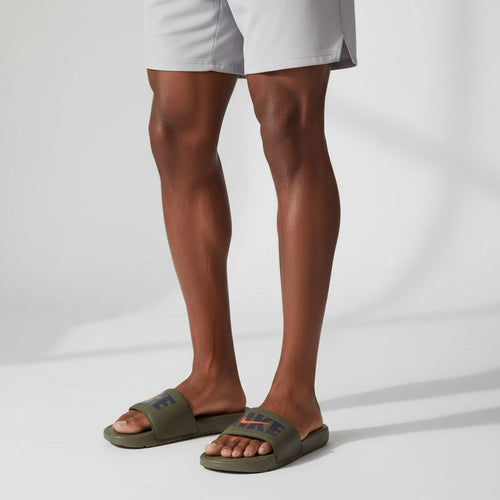 Olive Green Logo Strap Ribbed Men's Slides