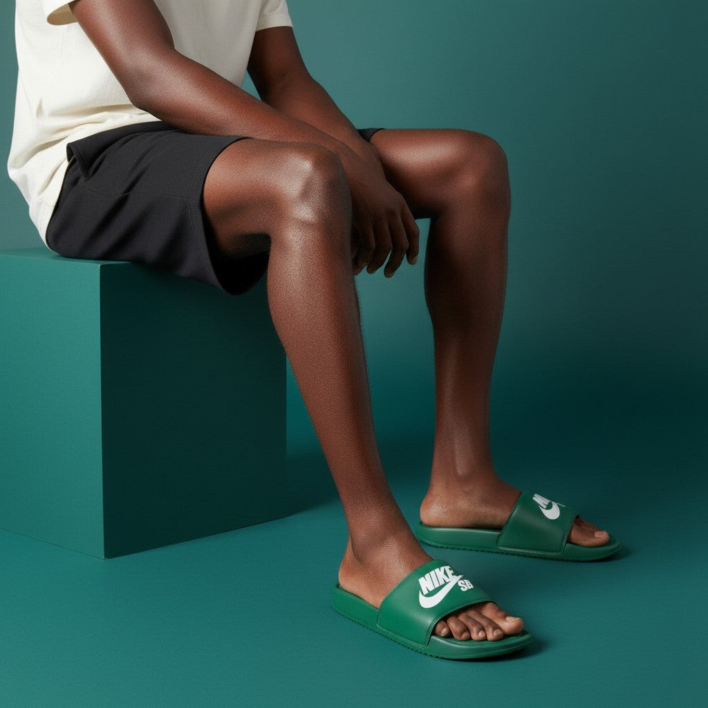 Forest Green  Logo Strap Ribbed Men's Slides