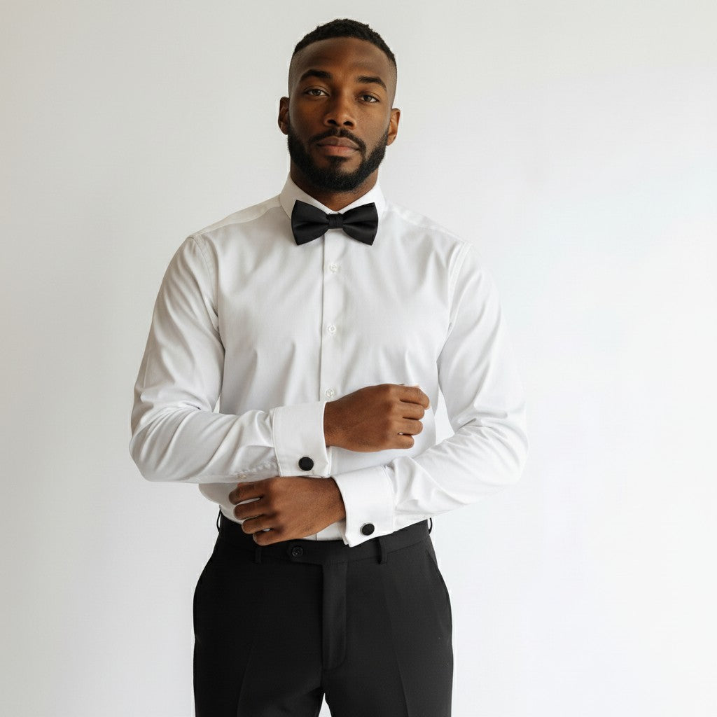 Solid Black Satin Bow Tie & Cufflinks Gift Set