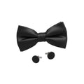 Solid Black Satin Bow Tie & Cufflinks Gift Set