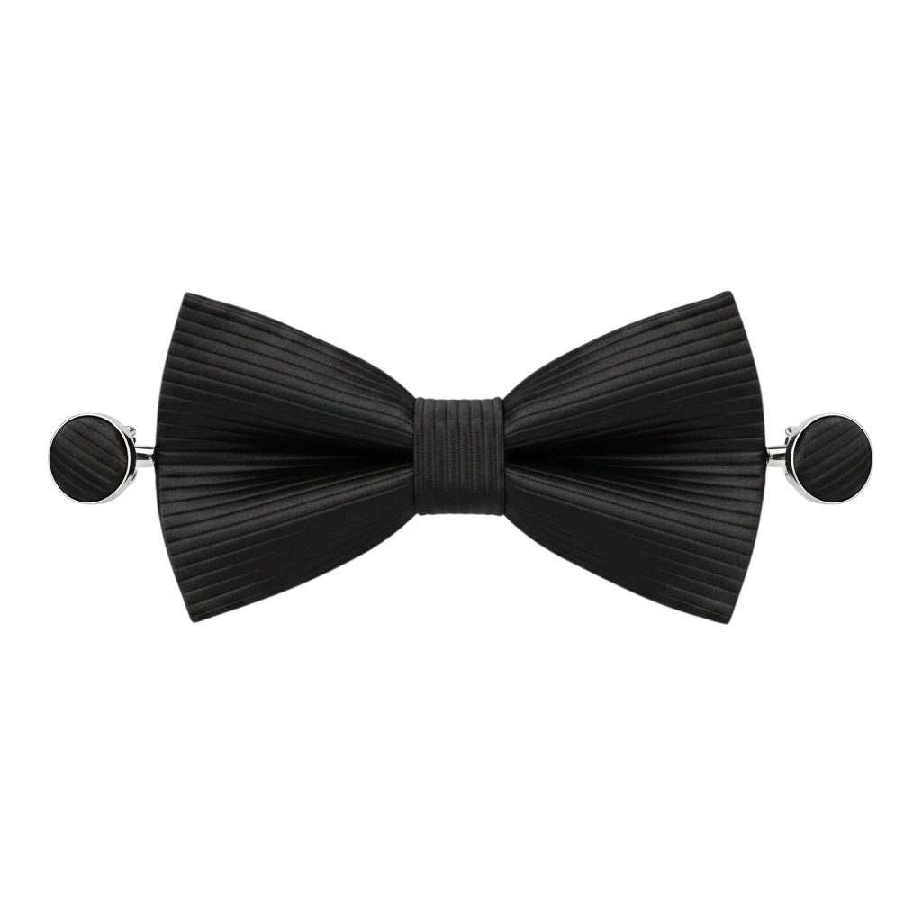 Black Pleated Bow Tie & Cufflinks Gift Set