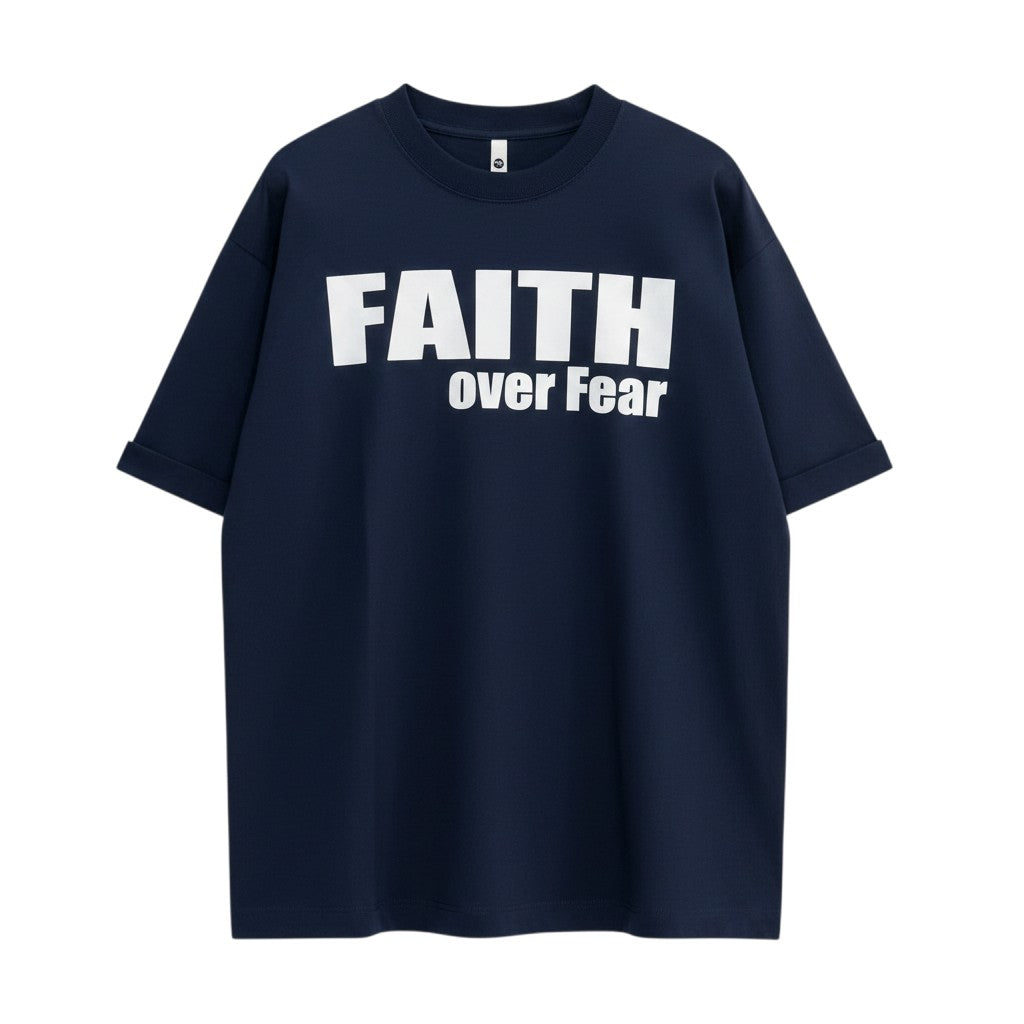 Faith Over Fear Oversized Graphic Tee – Navy Blue