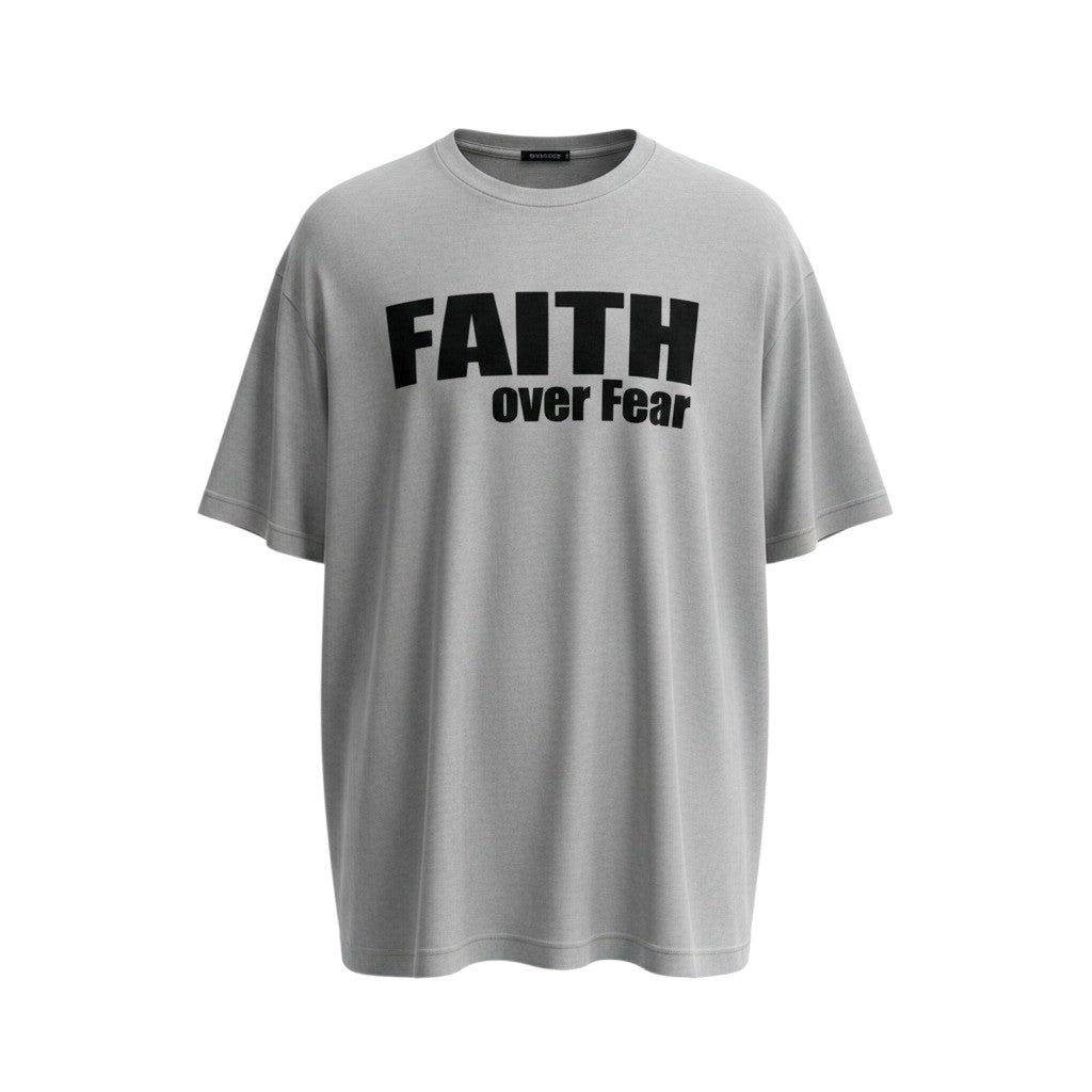 Faith Over Fear Oversized Graphic Tee – Grey