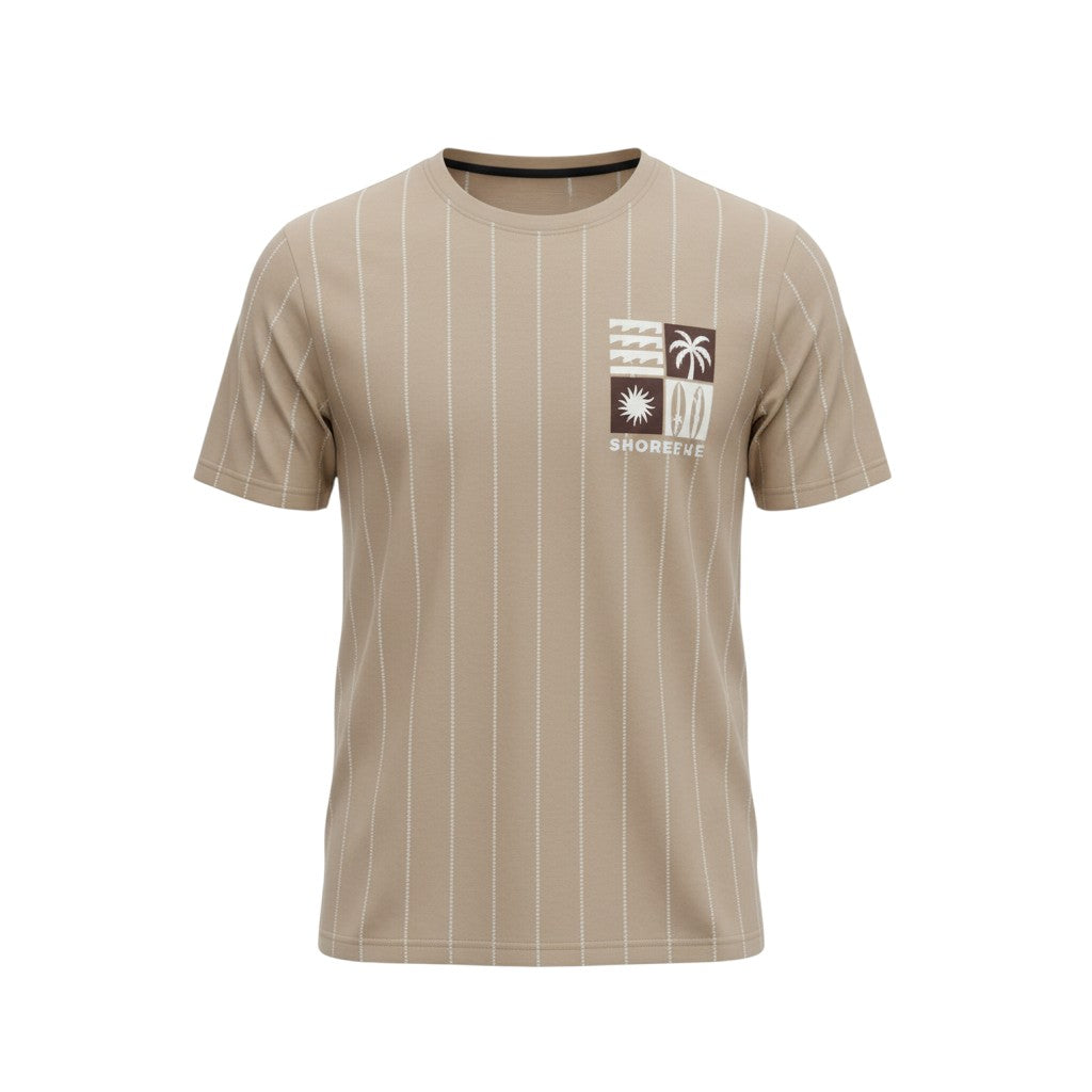 Taupe Pinstripe Palm Graphic Tee