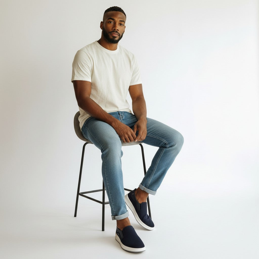 Navy Sculpted-Sole Slip-On Sneakers