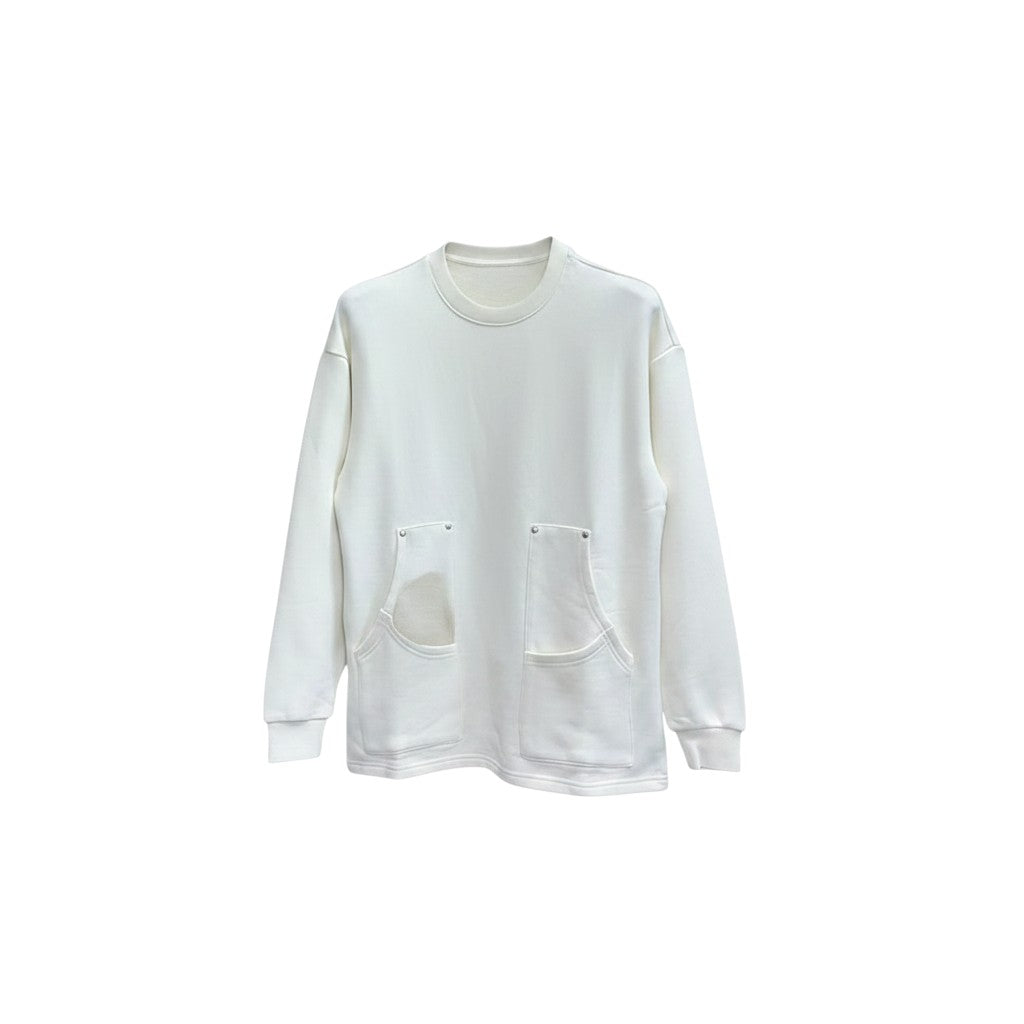 White Oversized Dual Pocket Crewneck Sweatshirt