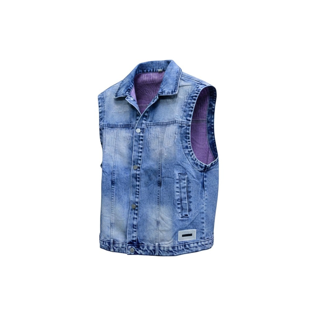Light Blue Washed Distressed Denim Vest