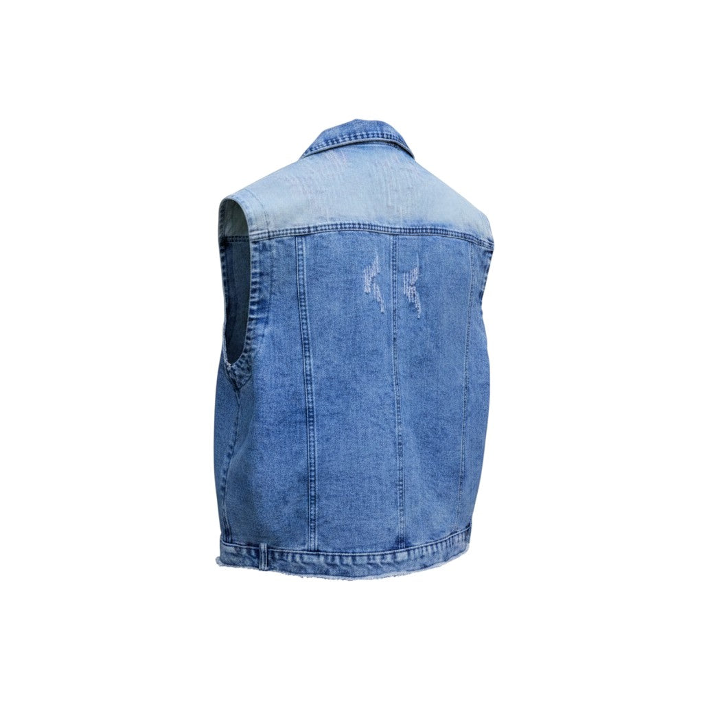 Light Blue Washed Distressed Denim Vest
