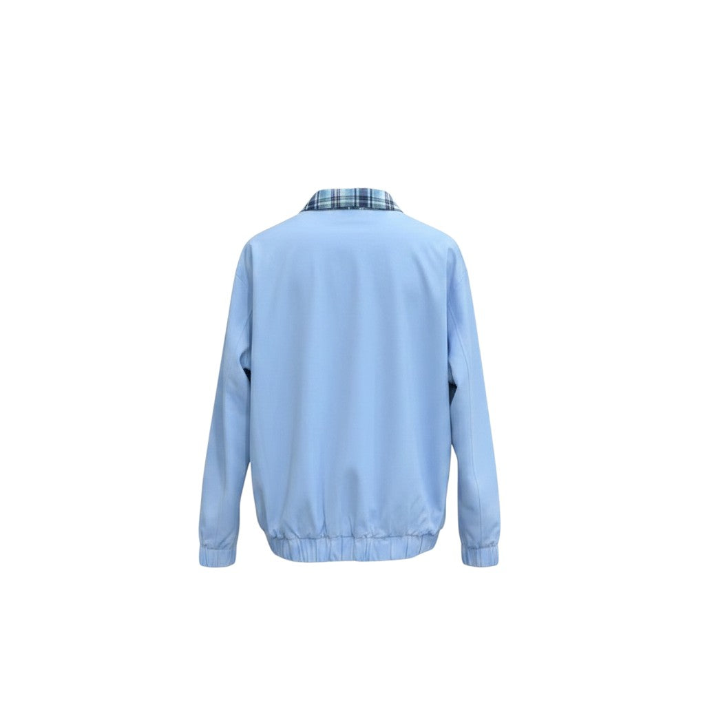 Sky Blue Plaid Collar Cross Emblem Bomber Jacket