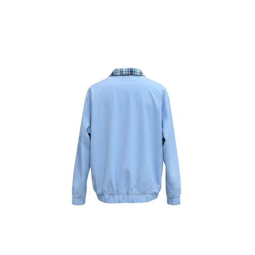 Sky Blue Plaid Collar Cross Emblem Bomber Jacket