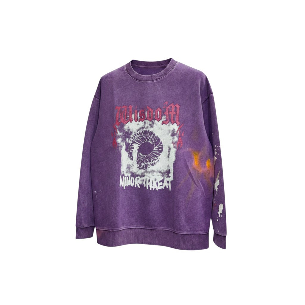 Wisdom Minor Threat Purple Paint Stroke Crewneck Sweatshirt