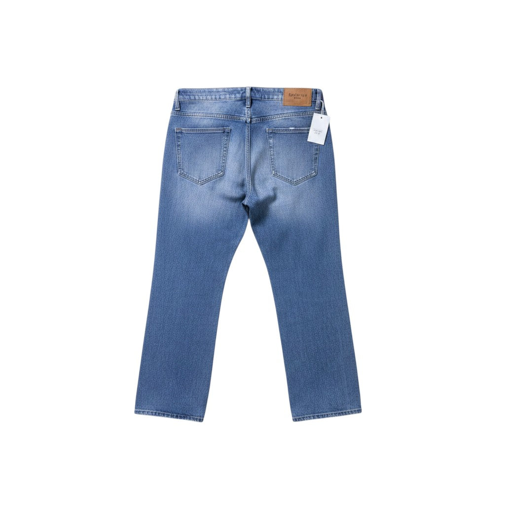 Light Blue Washed Straight-Leg Logo Embroidered Jeans