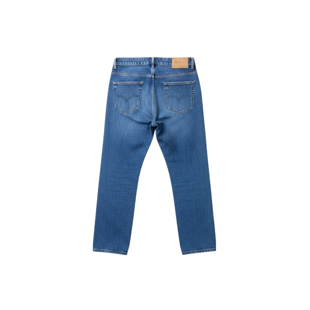 Blue Washed Straight-Leg Oval Logo Embroidered Jeans