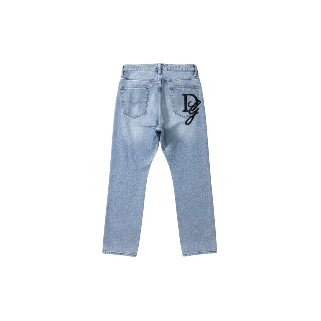 Light Blue Acid-Washed Distressed Straight-Leg DG Monogram Jeans
