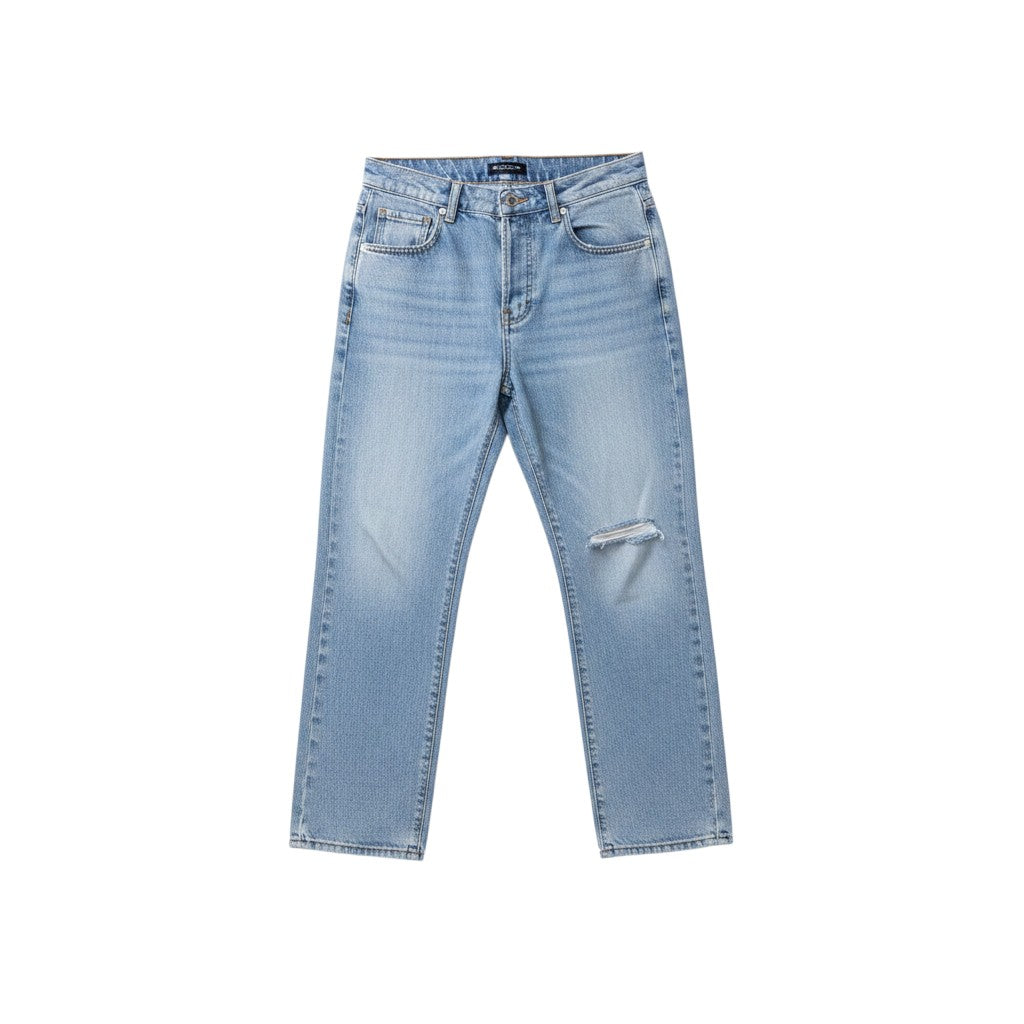 Light Blue Acid-Washed Distressed Straight-Leg DG Monogram Jeans