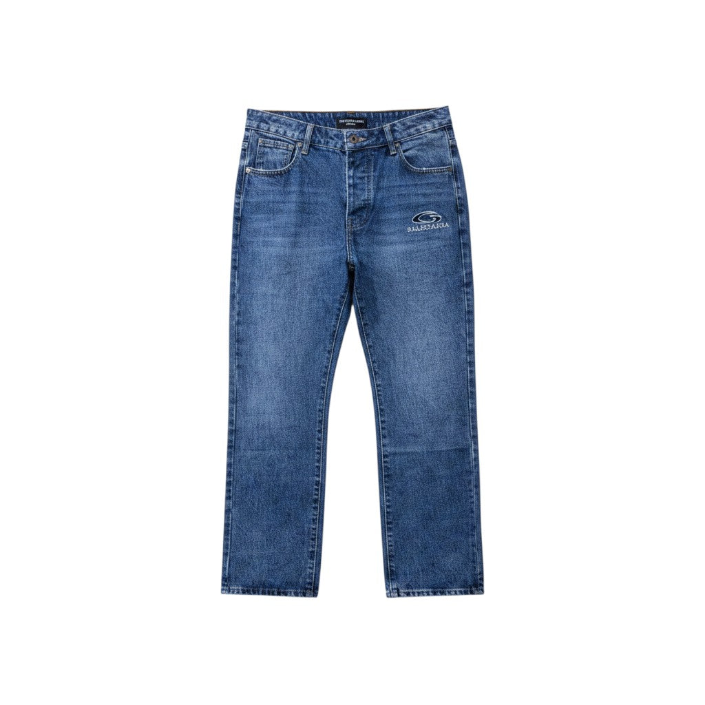 Dark Indigo Washed Straight-Leg Oval Logo Embroidered Jeans