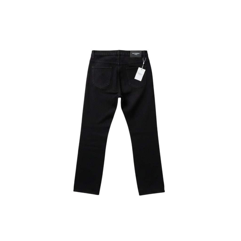 Black Straight-Leg Logo Text Print Jeans