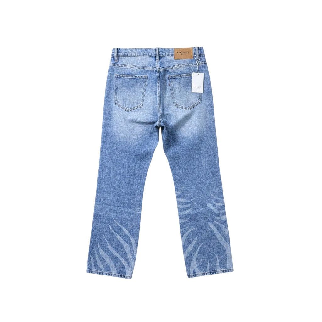 Light Blue Washed Flare-Leg Zebra Flame Print Jeans