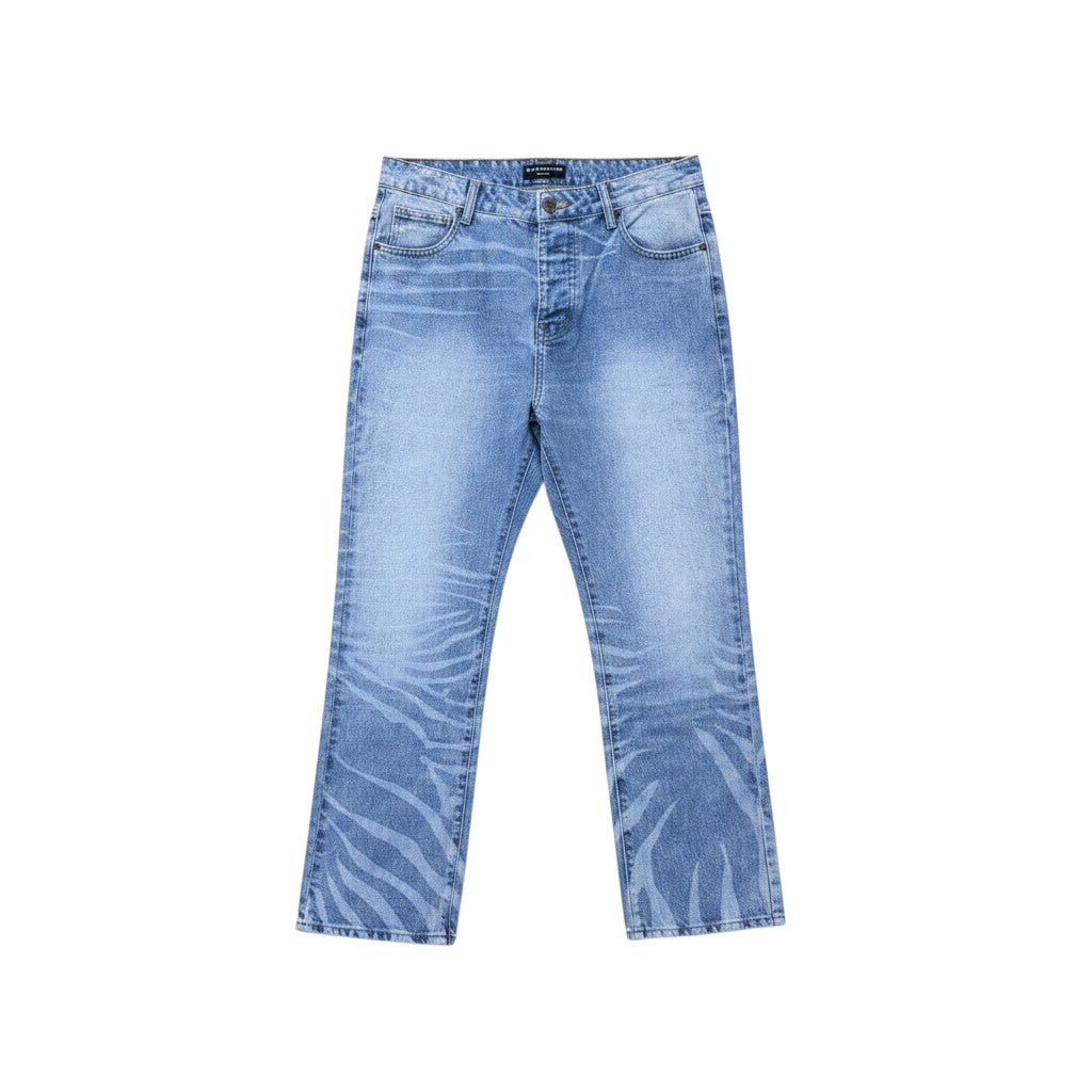 Light Blue Washed Flare-Leg Zebra Flame Print Jeans