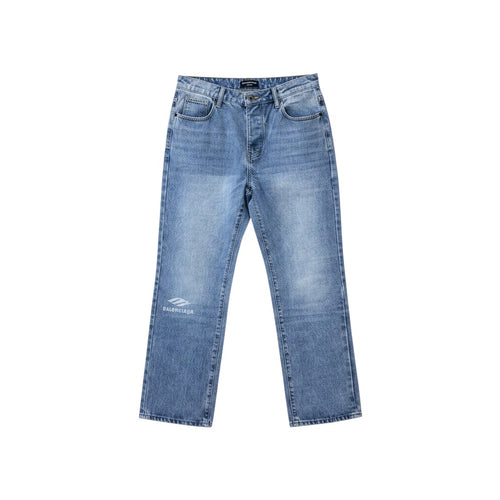 Light Blue Washed Straight-Leg Tonal Logo Embroidered Jeans