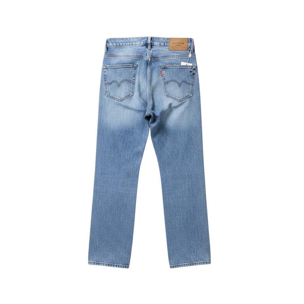 Light Blue Washed Straight-Leg Distressed Dual Knee Rip Monogram Jeans