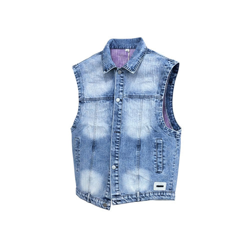 Light Blue Acid-Washed Distressed Denim Vest