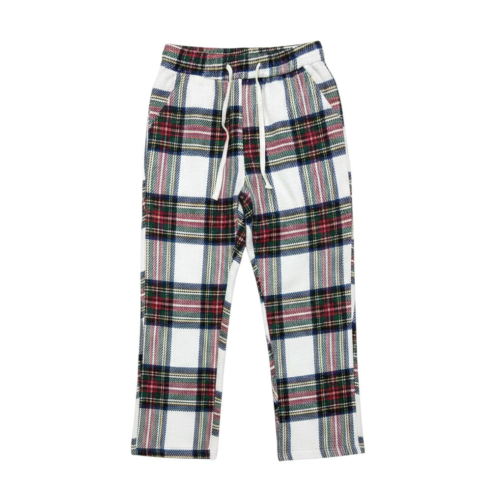 White Multi-Colour Tartan Plaid Straight-Leg Drawstring Trousers