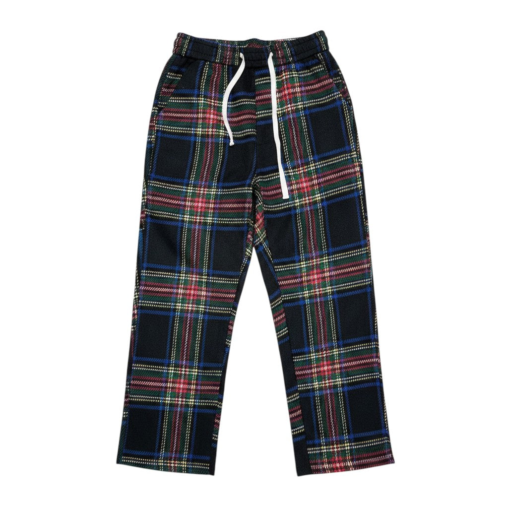 Dark Navy Multi-Colour Tartan Plaid Straight-Leg Drawstring Trousers