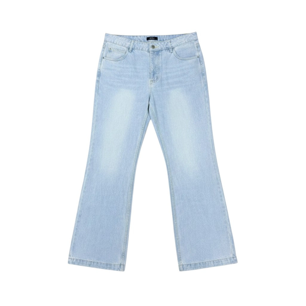 Ice Blue Washed Clean Minimal Flare-Leg Jeans