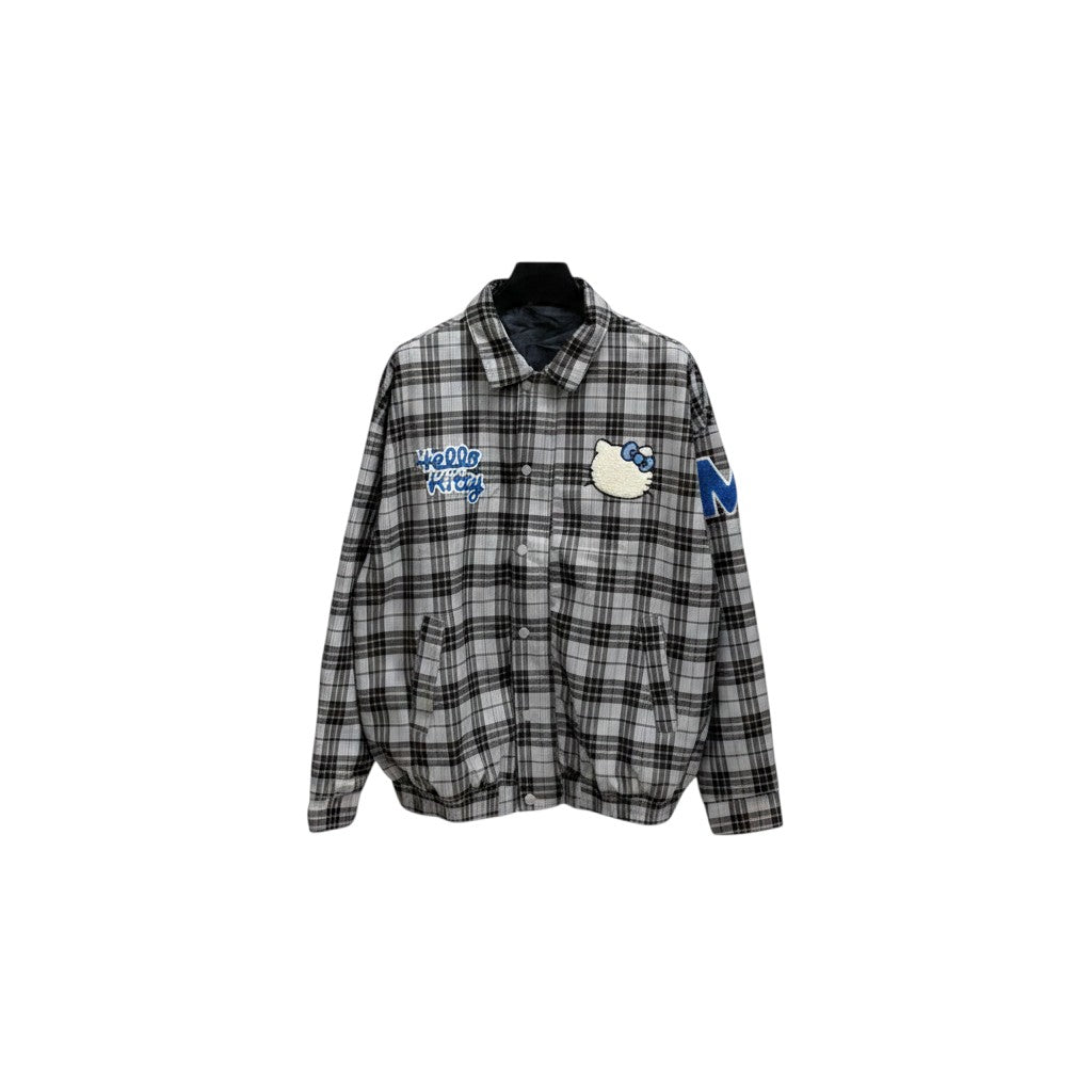 Hello Kitty Grey Plaid Oversized Varsity Jacket