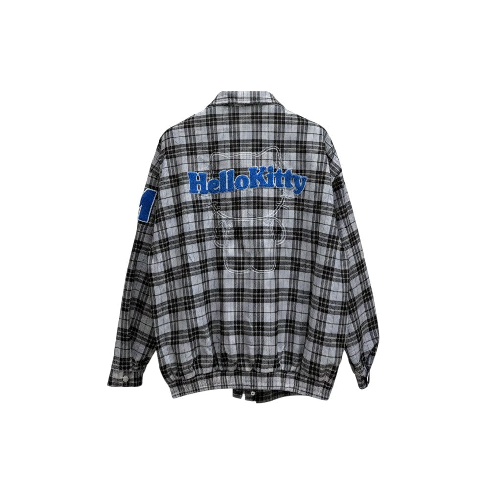 Hello Kitty Grey Plaid Oversized Varsity Jacket