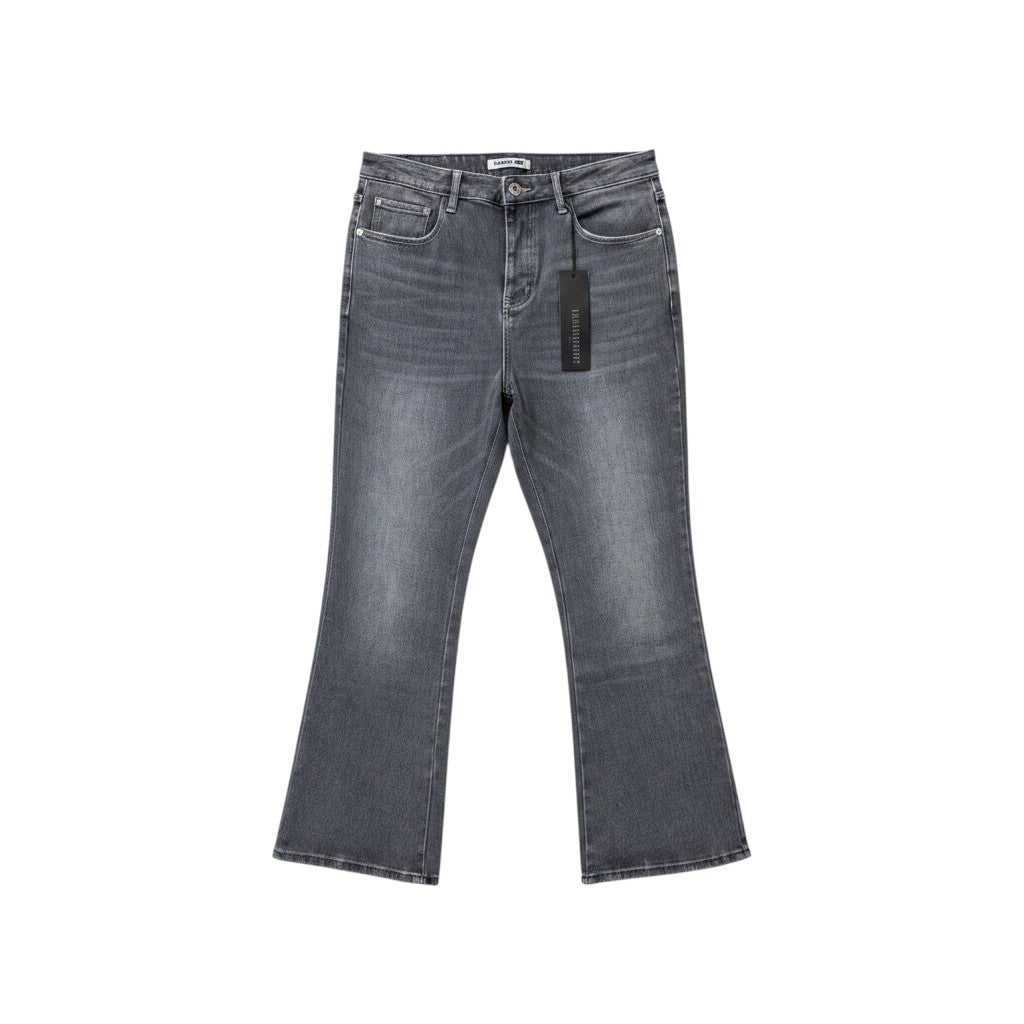 Charcoal Grey Washed Clean Bootcut Flare Cropped Jeans
