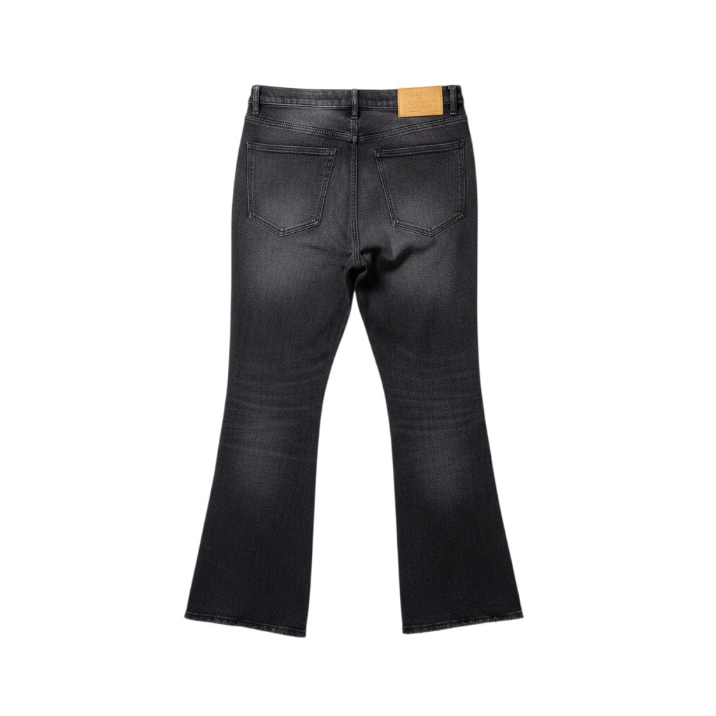 Washed Black Clean Bootcut Flare Cropped Raw Hem Jeans