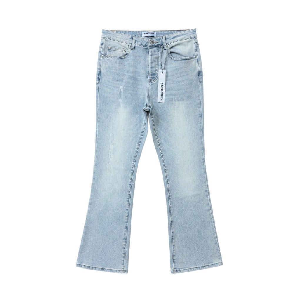 Ice Blue Washed Slim Bootcut Flare Clean Minimal Jeans