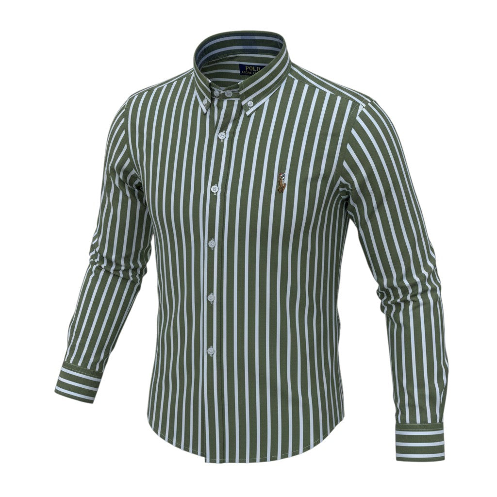 Ralph Polo Long Sleeve Shirt - Olive Green & White Stripe