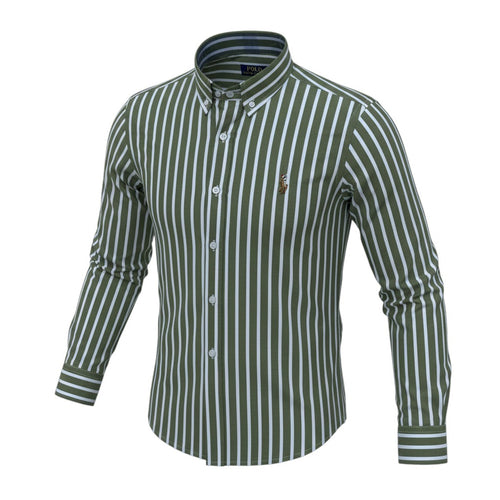 Ralph Polo Long Sleeve Shirt - Olive Green & White Stripe