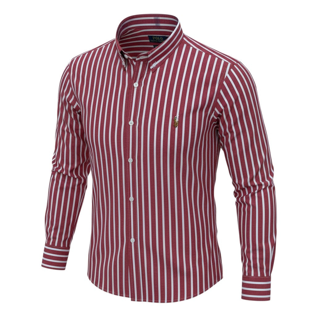 Ralph Polo Long Sleeve Shirt - Burgundy Red & White Stripe