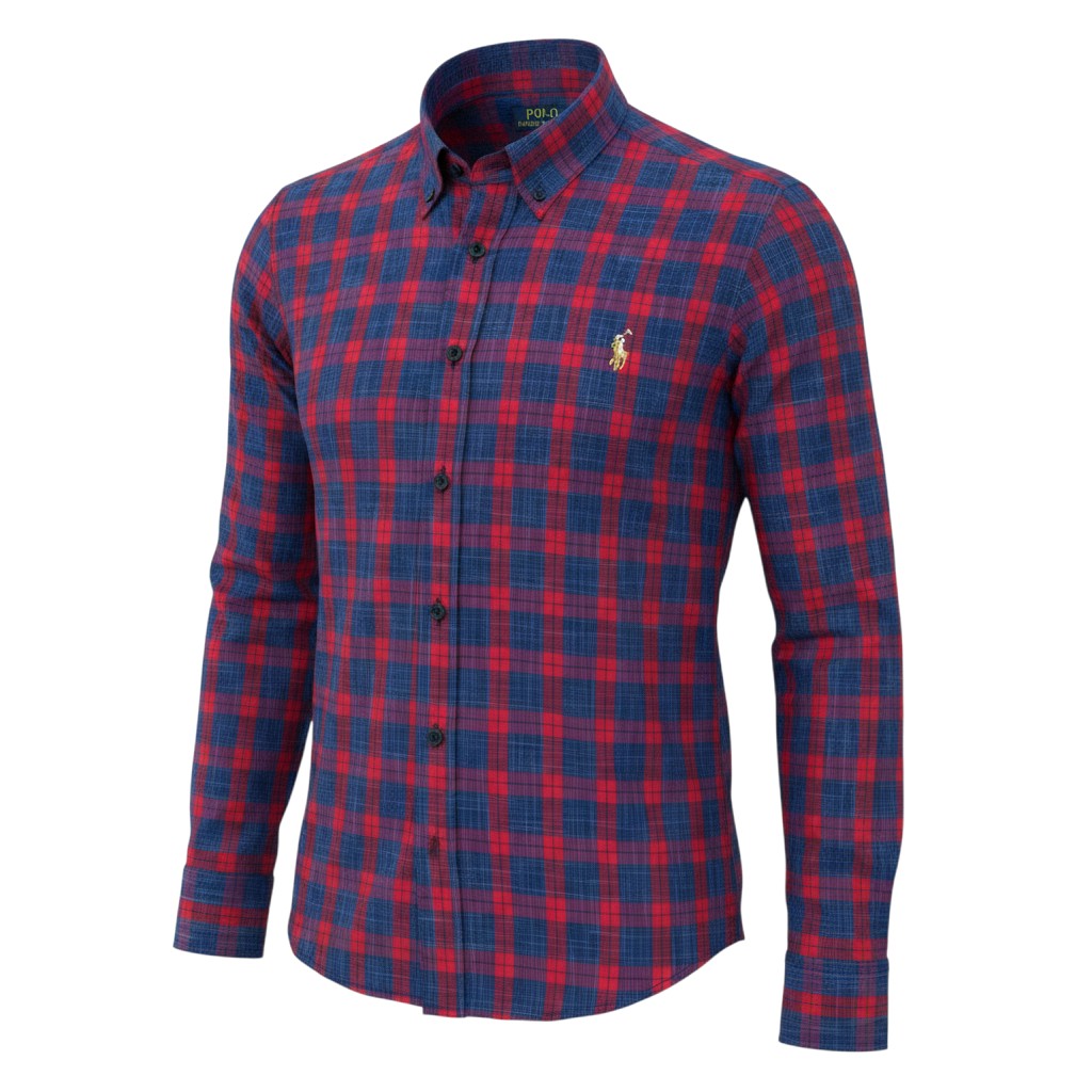 Ralph Polo Long Sleeve Shirt - Red & Navy Blue Gingham Check